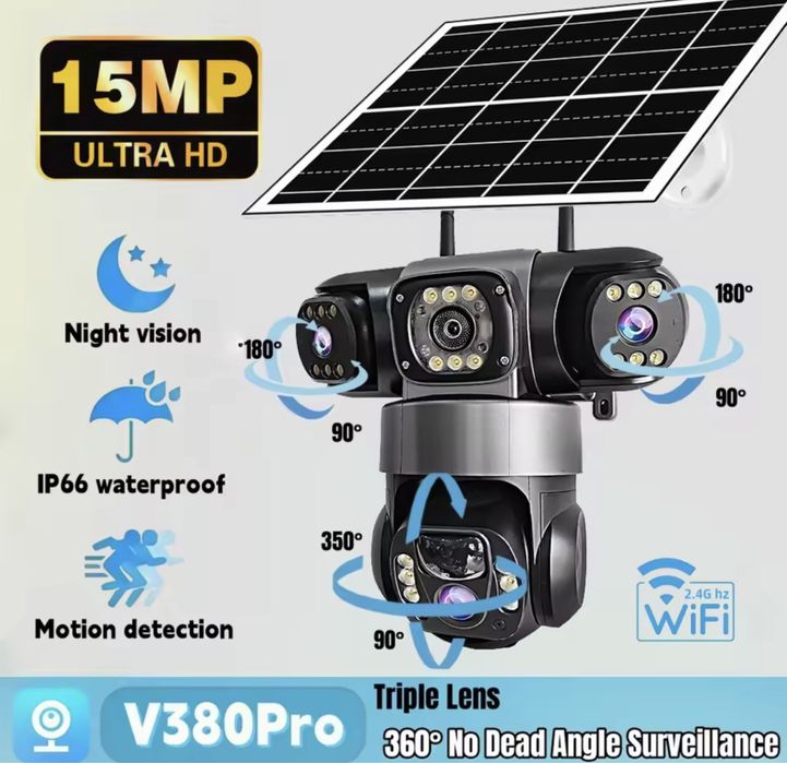 АВТОНОМНА ВІДЕОКАМЕРА 15мр 10x ZOOM WIFI V380Pro онлайн вулична камера