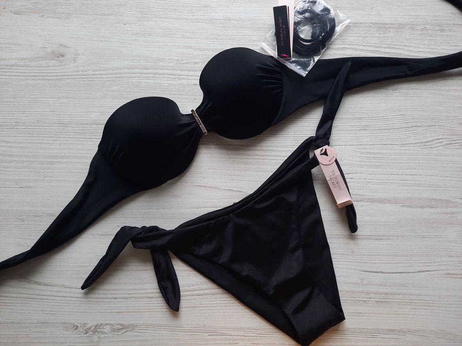 Черный купальник бандо пуш-ап с топом Victoria's secret оригинал S XS