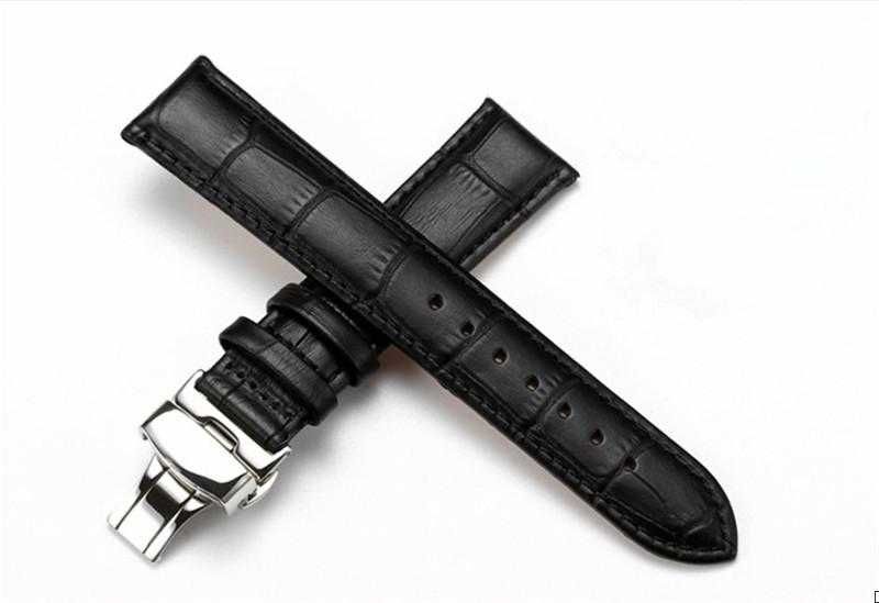 Pasek skórzany do zegarka 18mm z zapięciem motylkowym czarny kroko