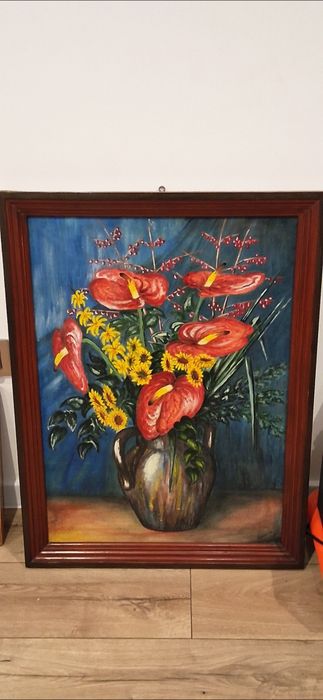 Obraz na płótnie malowany bardzo duzy z czasów PRL