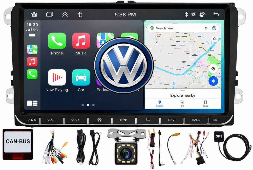 Radio Samochodowe Nawigacja Android 15 Apple Car DEDYKOWANE 4GB + 64 GB DLA VOLKSWAGEN + Kamera Cofania