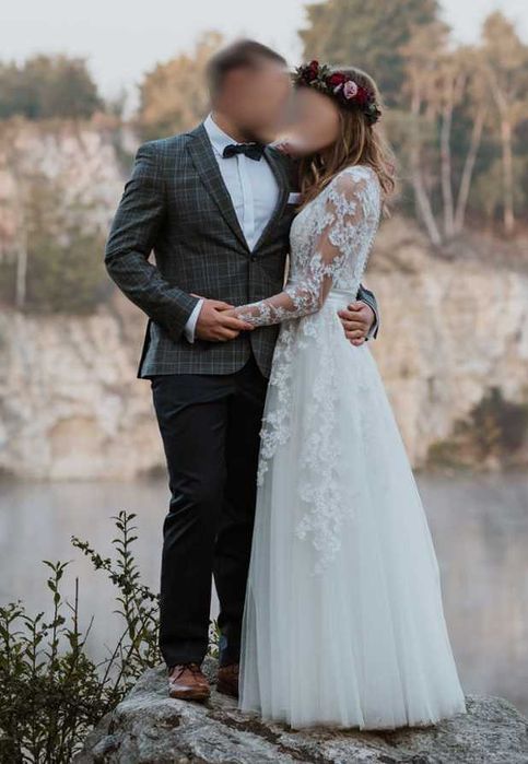 Suknia ślubna Amy Love, boho, rustykalna, kolor śmietanowy