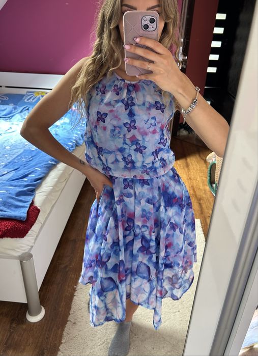 Sukienka letnia wzorzysta motylki xs s niebieska new tumblr girls summer