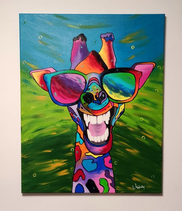 Obraz ŻYRAFA 80 x 100 cm. Obraz ręcznie malowany na płótnie.