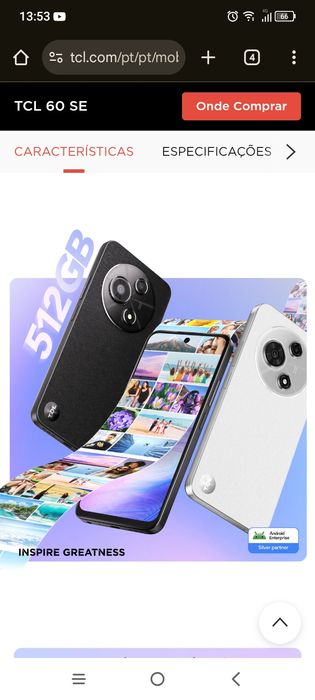 Tcl 60 se com 18 gb RAM e 512 gb memoria interna