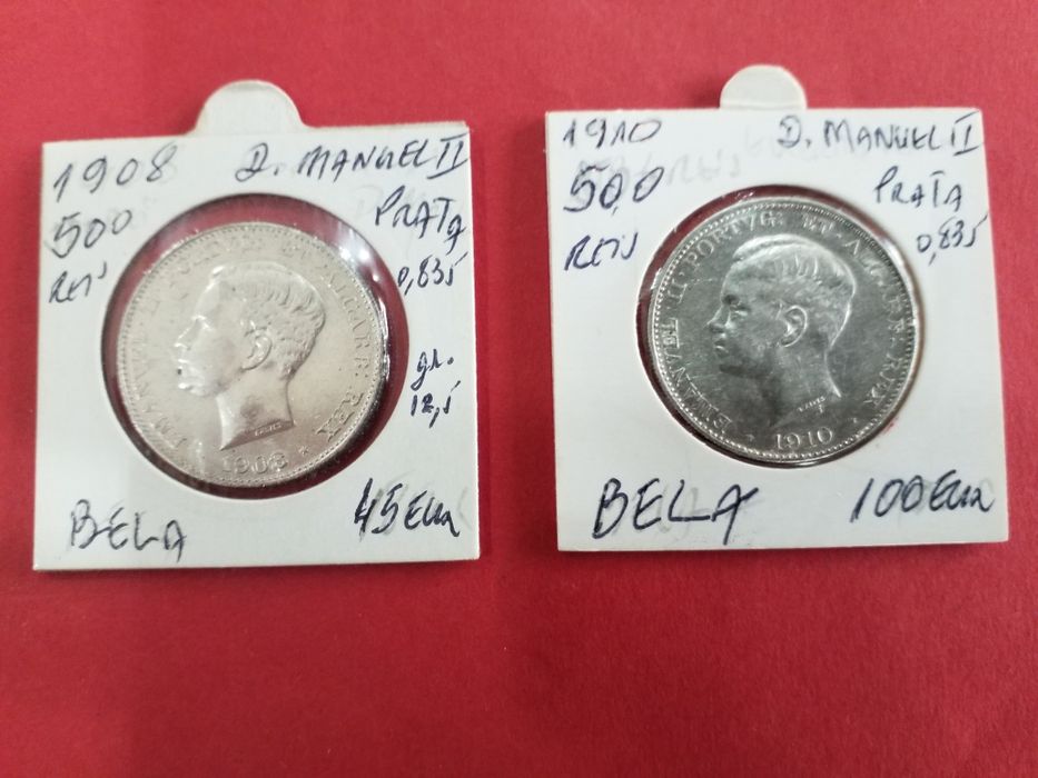 Moedas antigas em prata portuguesas.
