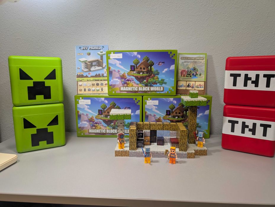 Магнітний Конструктор Minecraft 128шт + 6 Фігурок Майнкрафт Сніг Дім