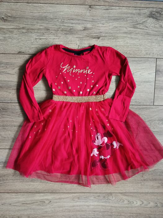 Czerwona 110 świąteczna sukienka myszka Minnie Disney złoto tiulowa