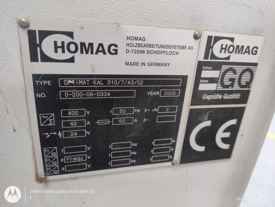 Okleiniarka Homag Optimat KAL 310 z 2006r oklejarka jednostronna