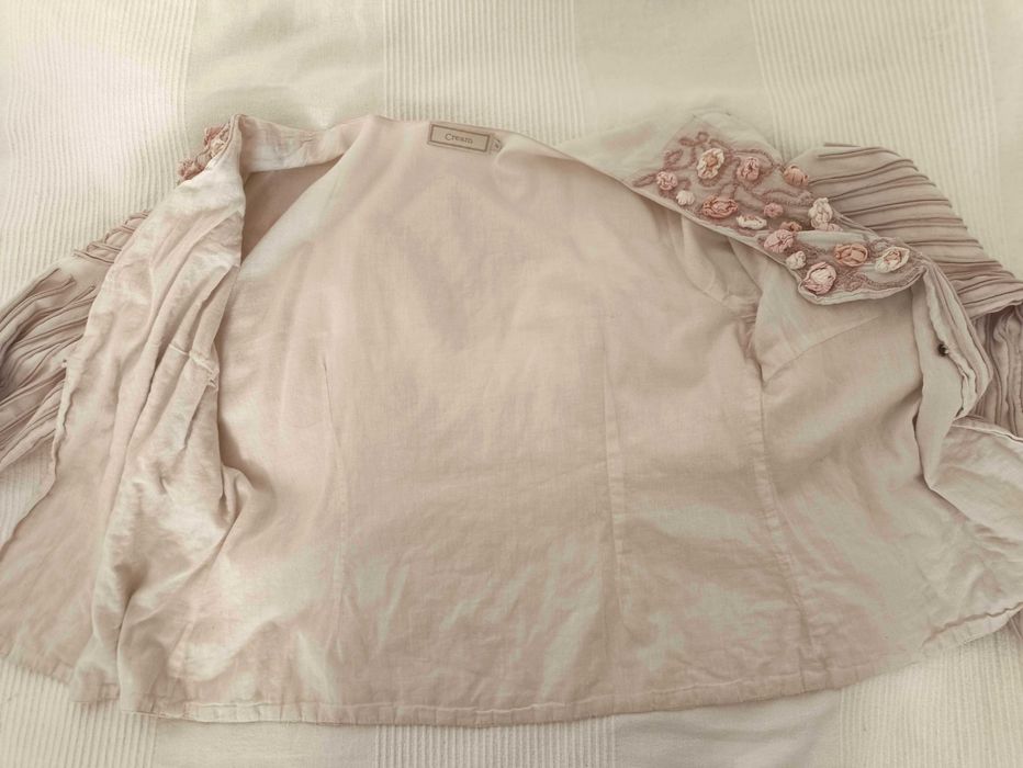 żakiet blezer narzutka beż róż krem kwiaty M 38 - L 40 Cream