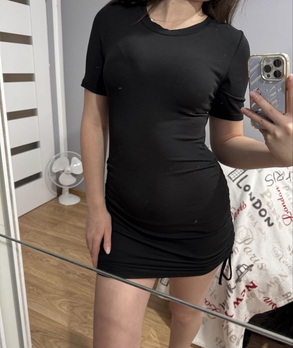 H&M prążkowana sukienka mini S | marszczenia po bokach