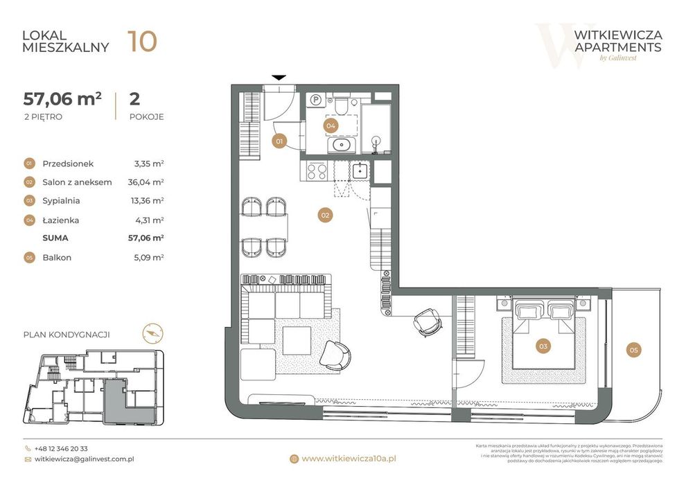 2-pokojowe mieszkanie 57 m² + balkon - Widok 2