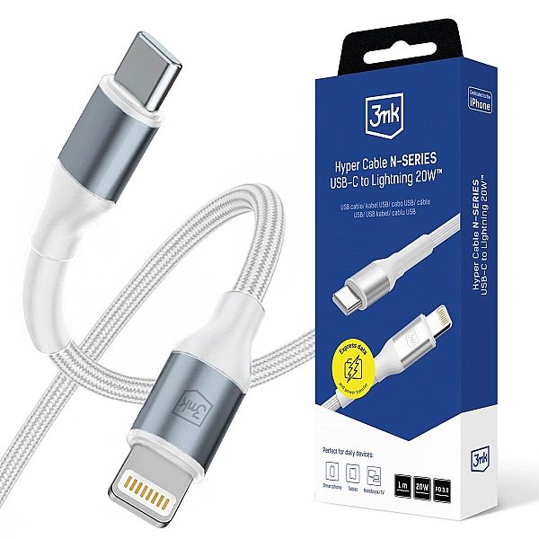 Kabel 3mk Hyper Cable N-SERIES USB-C / Lightning 1m 9V/2A 20W / biały