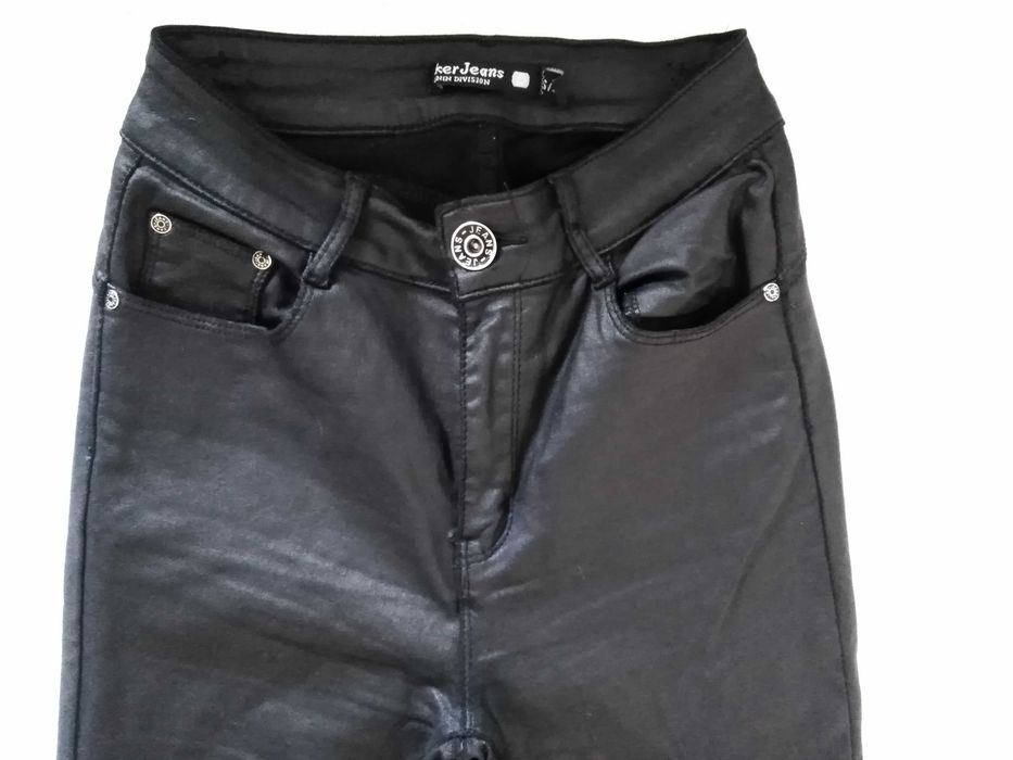 Calças Elásticas Imitação Pele Negras Diker Jeans S/36