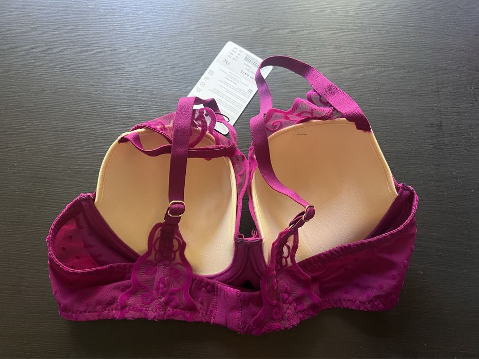 Biustonosz usztywniany push-up Samanta Ellen A475 70D, fuksja, koronka
