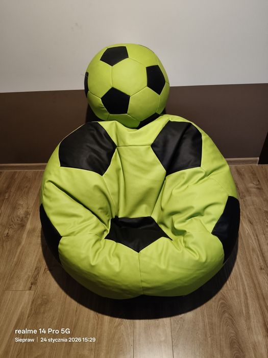 Pufa piłka zielono-czarna,duża 100cm + gratis mała 40cm