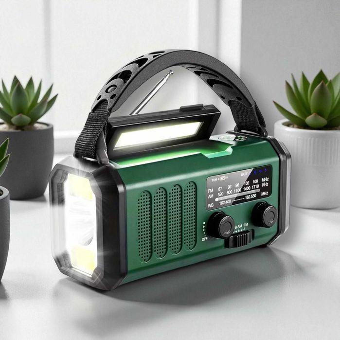 Radio awaryjne z powerbankiem i latarką – solar / dynamo / USB