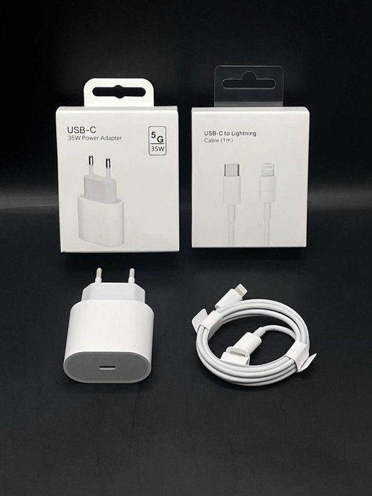 NOWY Zestaw - Superszybka Ładowarka 35W + Kabel USB-C Lightning 1m - Ładowarka do Apple iPhone iPad