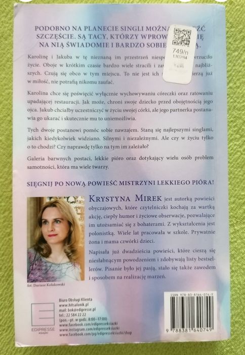 Obca w świecie singli
Autor - Krystyna Mirek
Rok wydania 2018
Ilość st