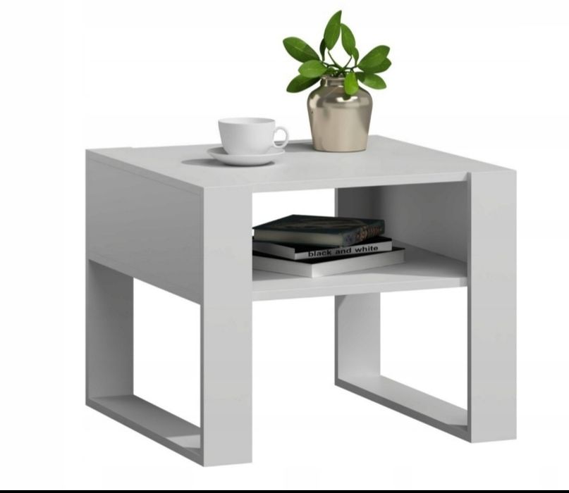 Ława KAJA KWADRAT biała stolik kawowy 60cm mały stół z półką nowoczesn