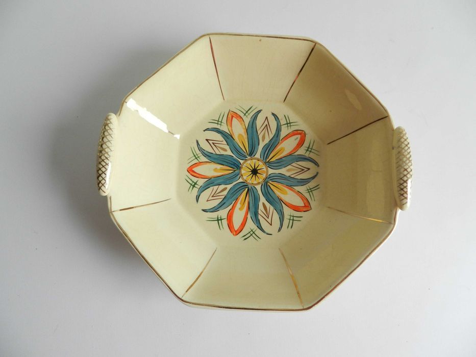 patera fajans  PZFF Włocławek, wzór ludowy, lata 1945-55 , ART DECO