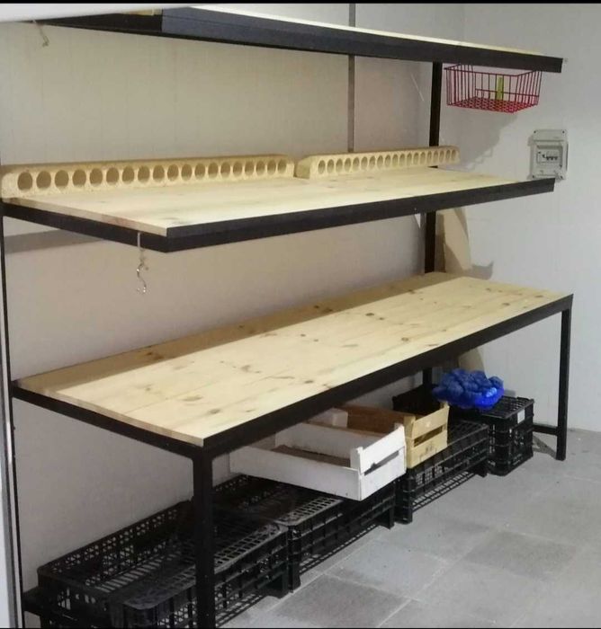 Bancada / Estante Industrial em Ferro e Madeira (2,18m) – Seixal