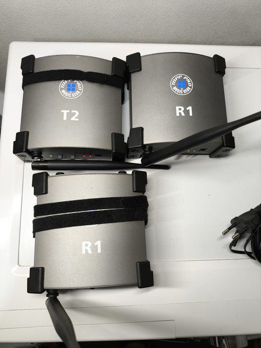 Bezprzewodowy transmiter audio TOPP PRO zestaw nadajnik i dwa odbiorniki stereo stan perfekcyjny