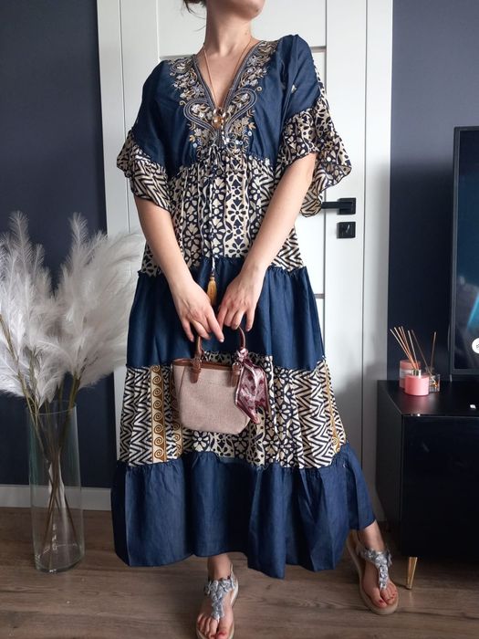 Piękna, długa sukienka boho M do 3xl