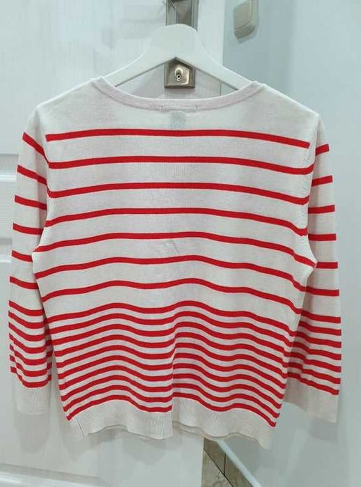 Sweterek biały w czerwone paski, H&M, rozm. M