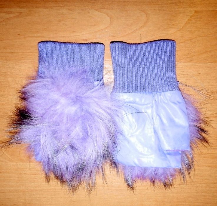 Перчатки митенки, зима, мех песец, плащевка