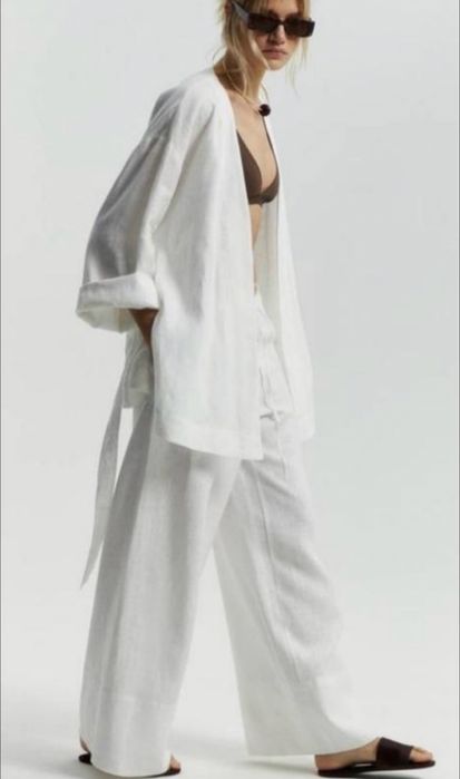 H&m шикарні лляні брюки штани палацо льняные широкие брюки штаны белые