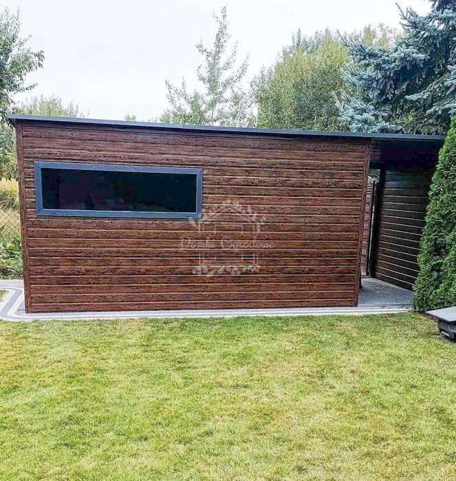 Schowek domek ogrodowy 4,5x2,5m wiata 1,8m antracyt rynny  ID813