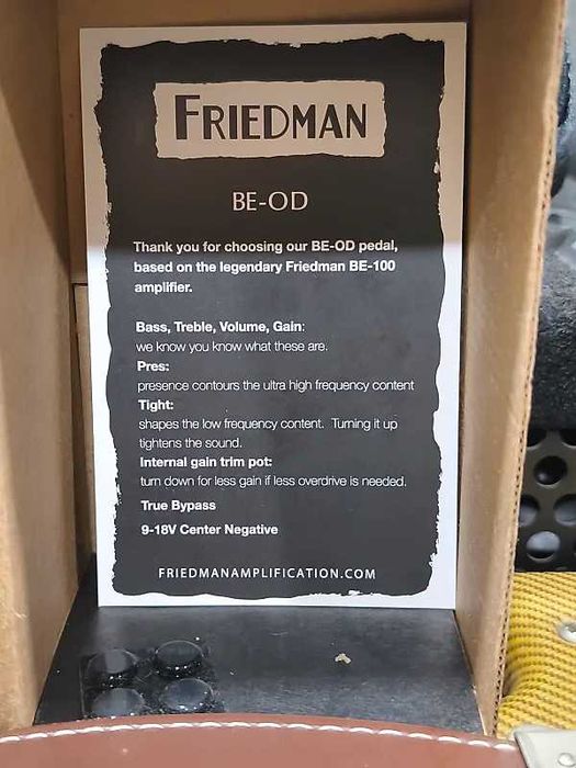 Friedman BE OD overdrive _ distortion (novo, na caixa, com garantia)