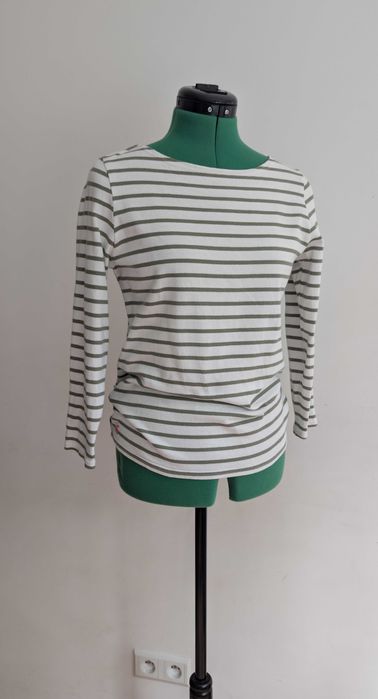Bawełniana bluzka w paski Joules 38 M – khaki longsleeve, breton, preppy