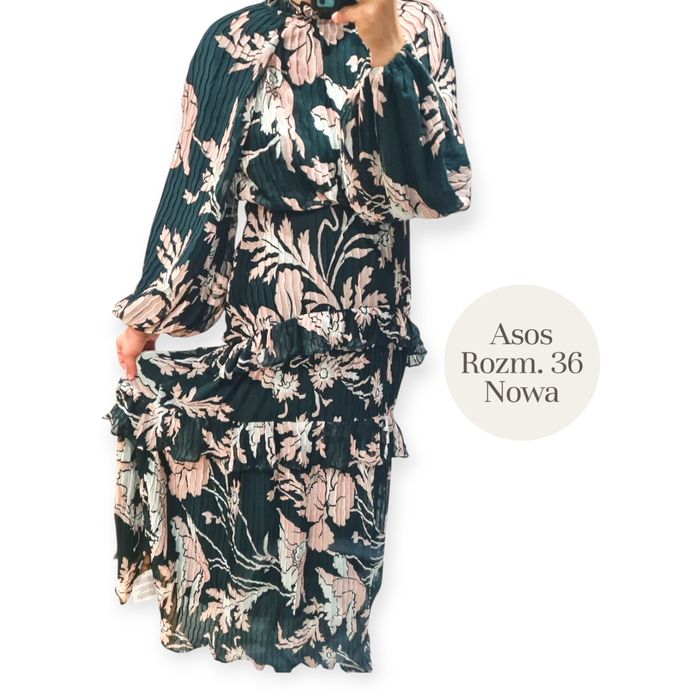 Nowa Sukienka Maxi ASOS Plisowana butelkowa zielen 36 s studniówkę