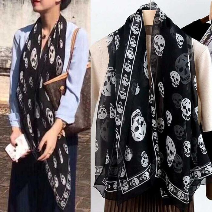 Шарф с черепами полупрозначный 160x50 см \ Alexander McQueen Skull Chiffon Scarf