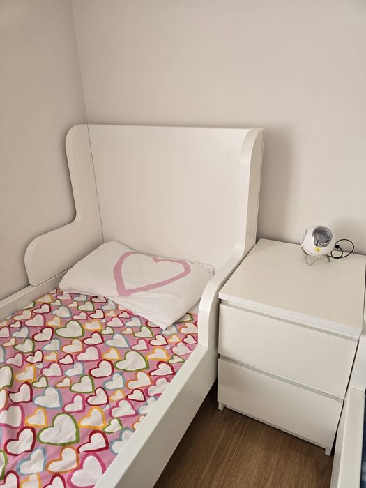 Cama Infantil Extensível [BUSUNGE]+ Colchão+ Mesa Cabeceira