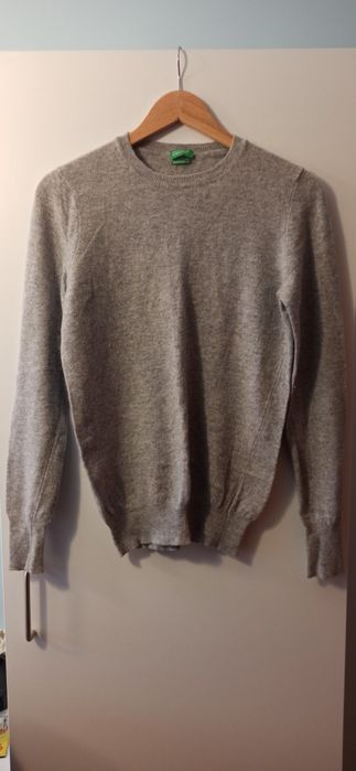 Benetton M merino klasyczny szary wełniany sweter