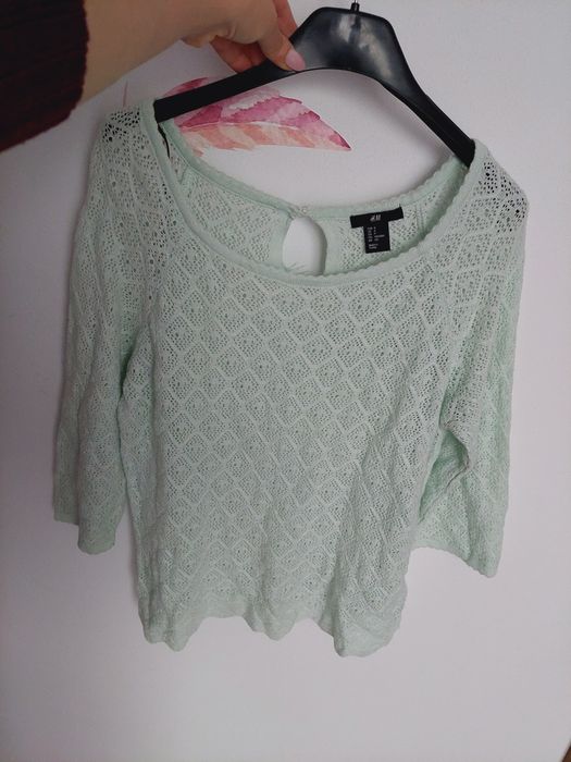 Miętowy koronkowy sweterek rękaw 3/4 h&m S