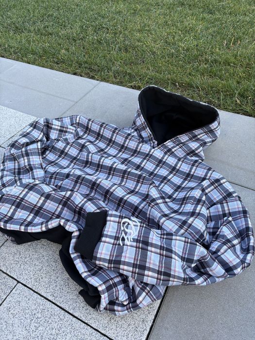 Dwustronna bluza z kapturem w kratę vintage boxy fit