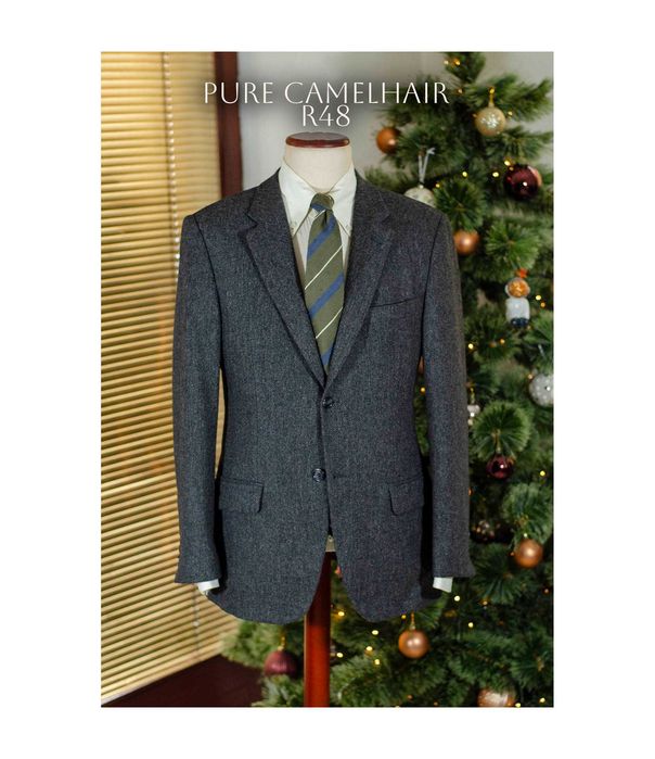 Marynarka tweedowa r48, 100% camelhair, wełna wielbłądzia, herringbone