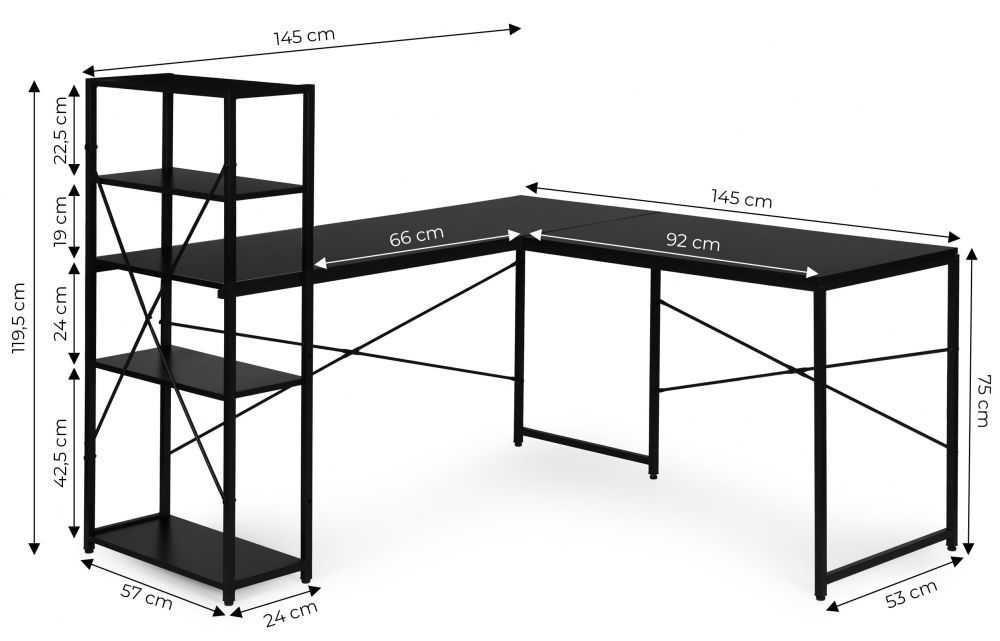 NOWE Biurko Narożne Gamingowe Czarne Duże Komputerowe Do Biura Szkolne