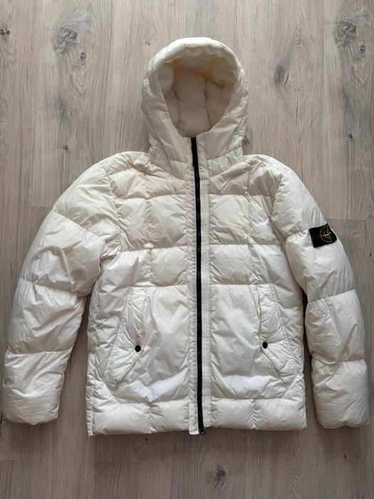 Stone Island Garment Dyed Crinkle Reps Down Jacket White