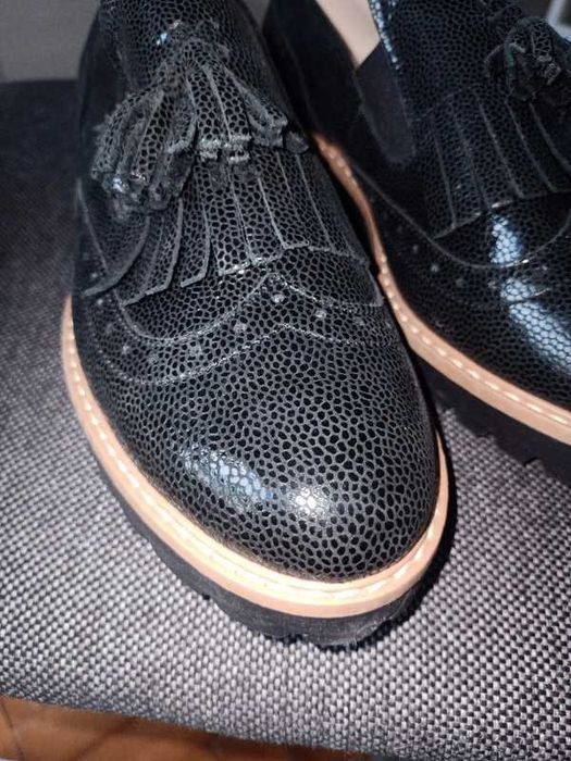 Czarne skórzane mokasyny oksfordki półbuty zapato rozmiar 36