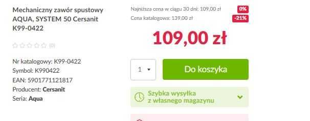 zawór spustowy Cersanit AQUA, SYSTEM 50 K99-0422