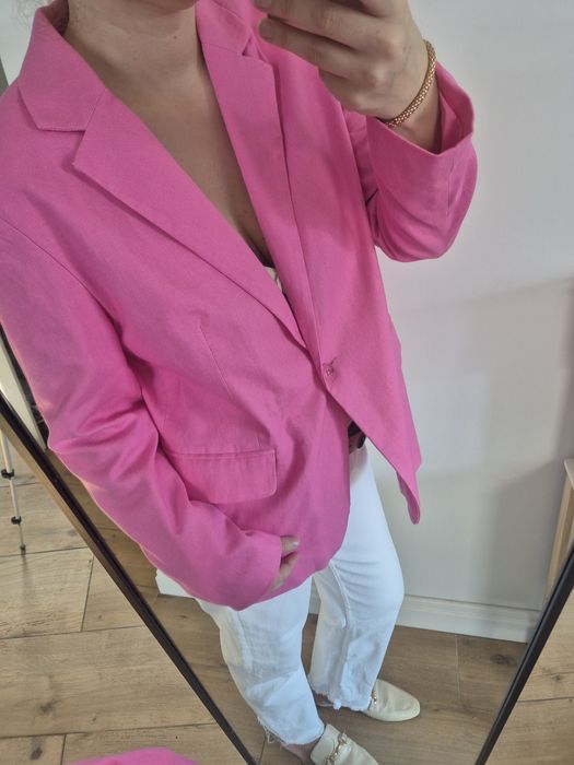 Marynarka żakiet różowa nowa elegancka wygodna do pracy pink jacket ja