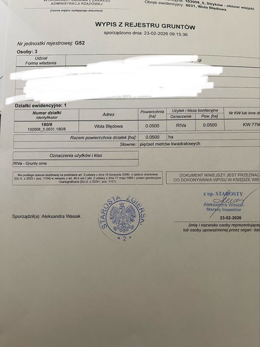 Działka Budowlana Wola Błędowa  gm Stryków