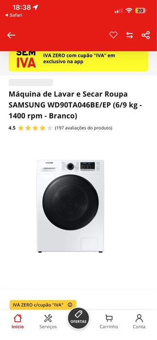 Máquina de Lavar e Secar Roupa SAMSUNG WD90TA046BE/EP 6/9Kg para peças