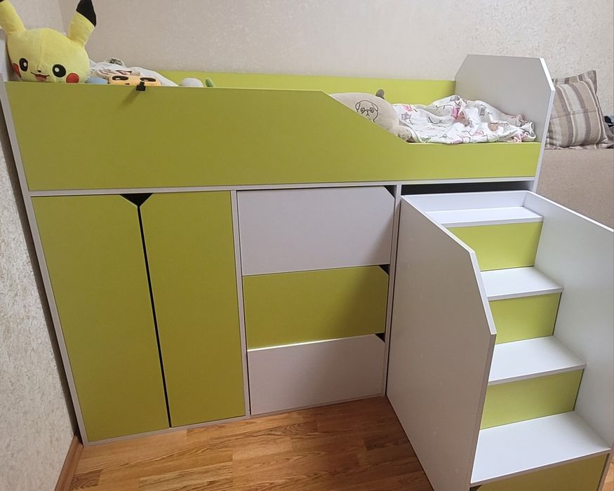 Дитяче ліжко-горище з шафою та шухлядами + матрац (Харків)