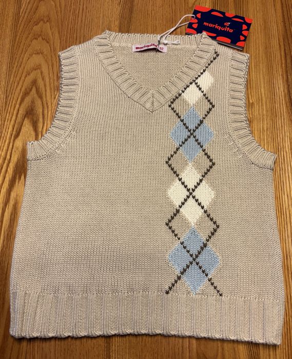 Kamizelka chłopięca dzianinowa 92 cm Mariquita nowa beżowa w serek